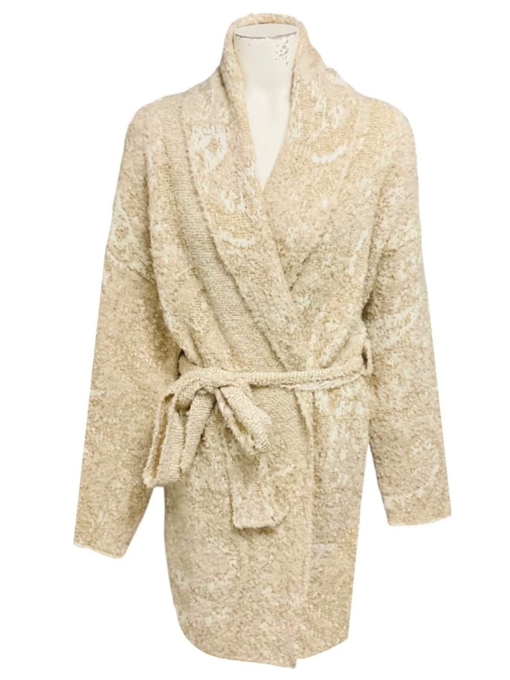 MOMONI BEIGE READING KNITWEAR JACQUARD KNIT CARDIGAN SWEATER